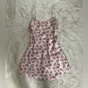 Basic Editions - Y2K Silky white and Red Heart Printed Backless Slip Dress